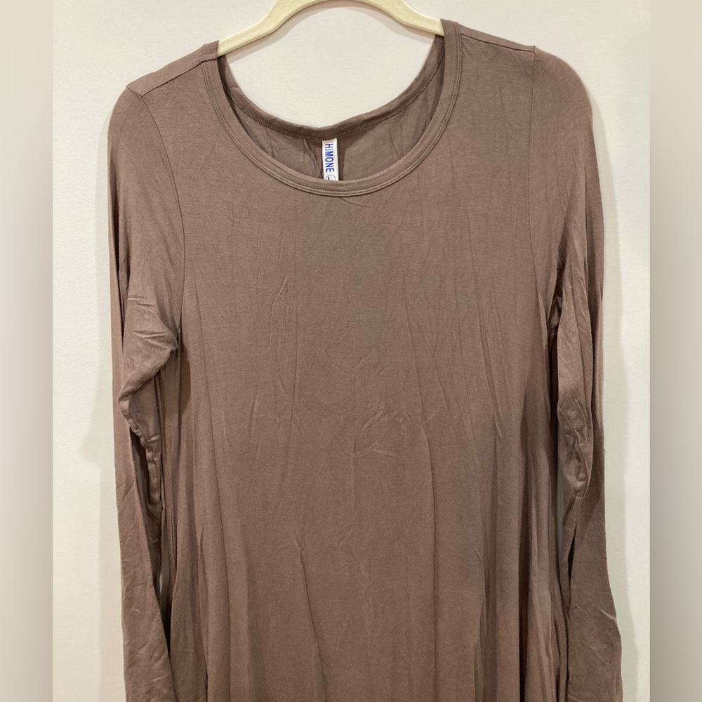 Himone Tan Long Sleeve Solid Dress with Pockets Large - Picture 3 of 13